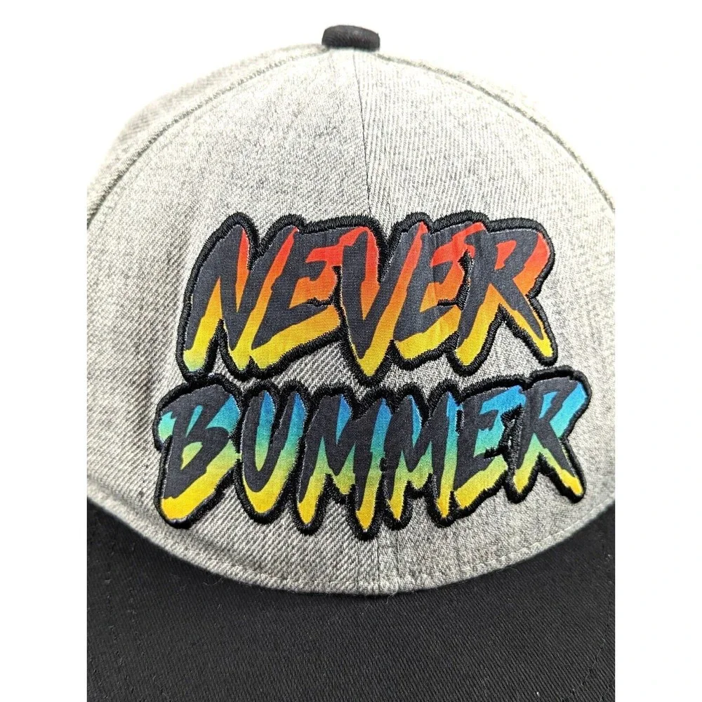 Never Bummer Hat Cap Adjustable SnapBack One Size Youth Gray Surfing‎ Surfer